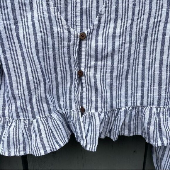 Small Raga Women’s Striped cropped Boho Blouse with Button & Embroidered Details - Picture 6 of 13